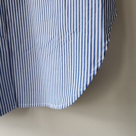 Magaschoni Women's Long Sleeve Striped Oversized Shirt | Cotton Blue White | NEW - Picture 9 of 12